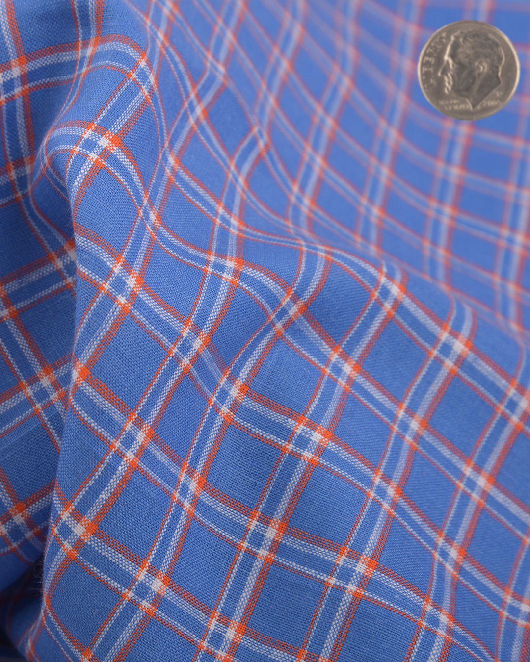 Linen: Orange White Cornflower Blue Tartan Checks