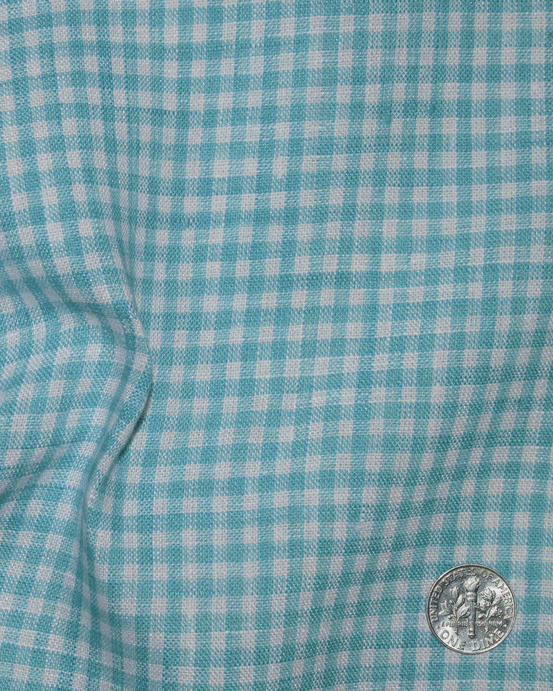 Linen:Aqua Blue Mini Gingham
