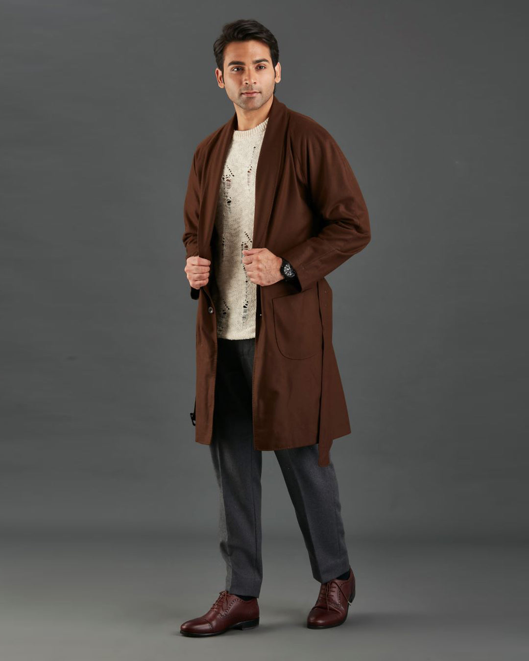 VBC Coffee Brown Flannel Over Coat - 3