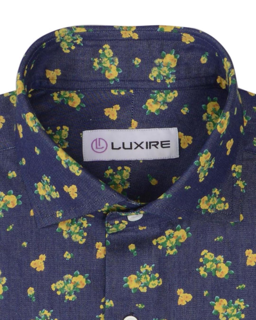 Indigo Denim Printed Green Yellow Flowers - 2