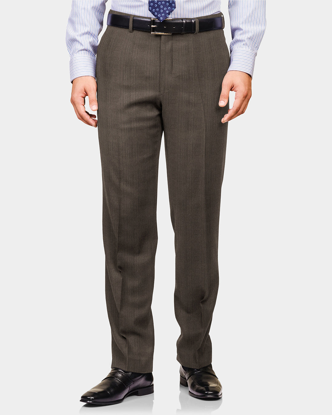 Performance Chino: Brown Herringbone