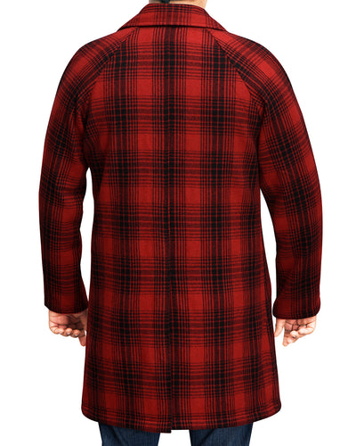 Red Black Plaid Wool Coat