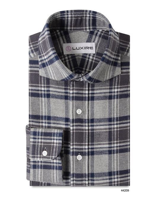 Dark Gull Grey Navy Plaid Flannel Work Shirt