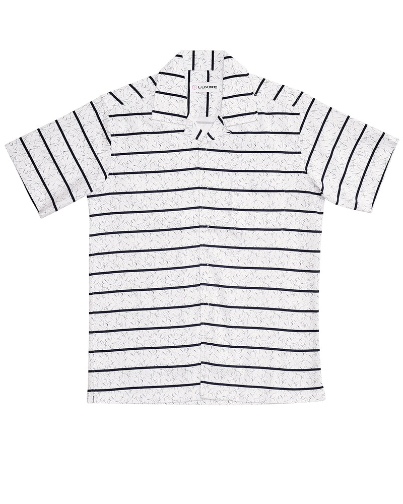 Printed White with Dark Navy Stripes Shirt