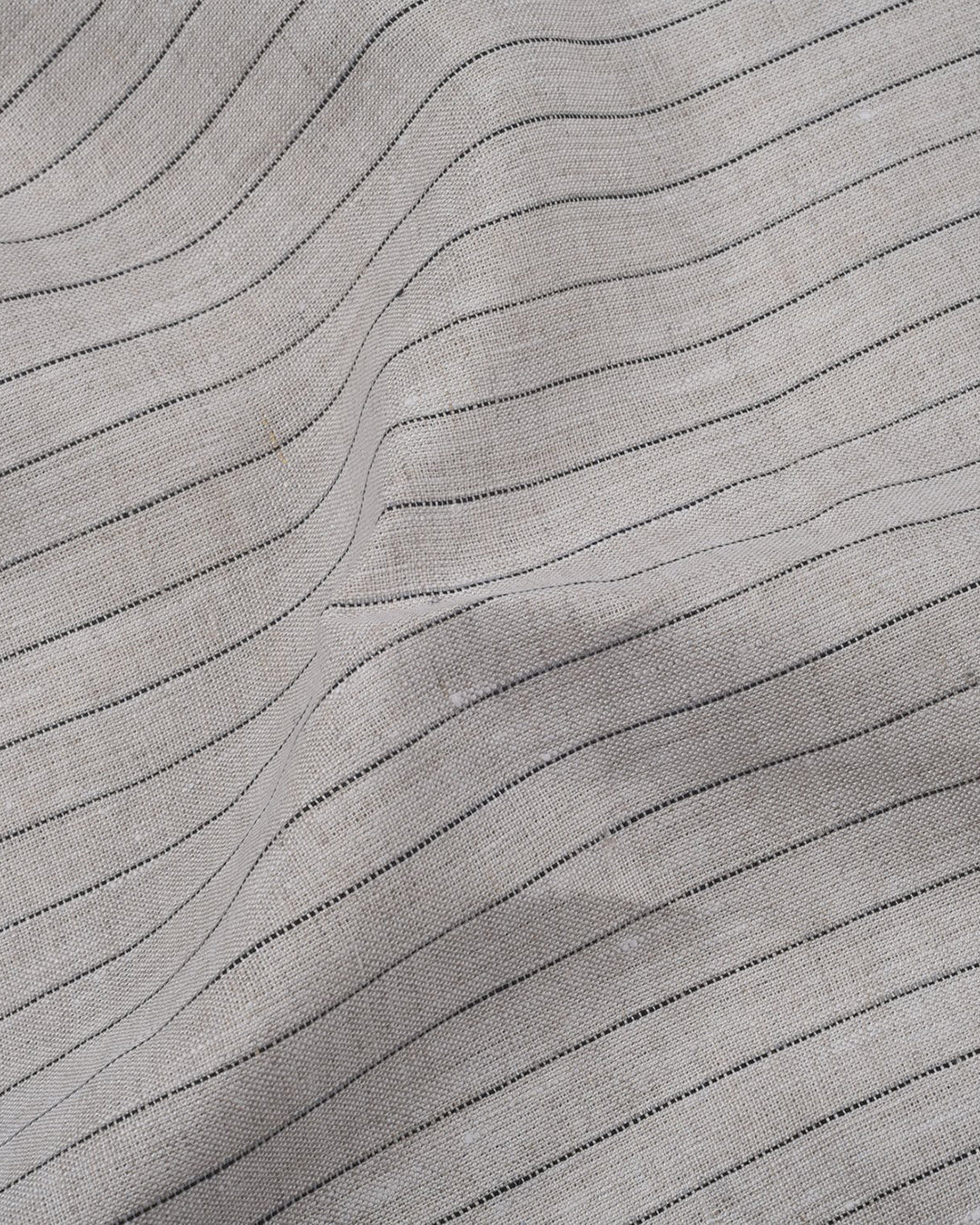 Pullover Shirt in Lamb Beige Wide Black Pin Stripes Linen