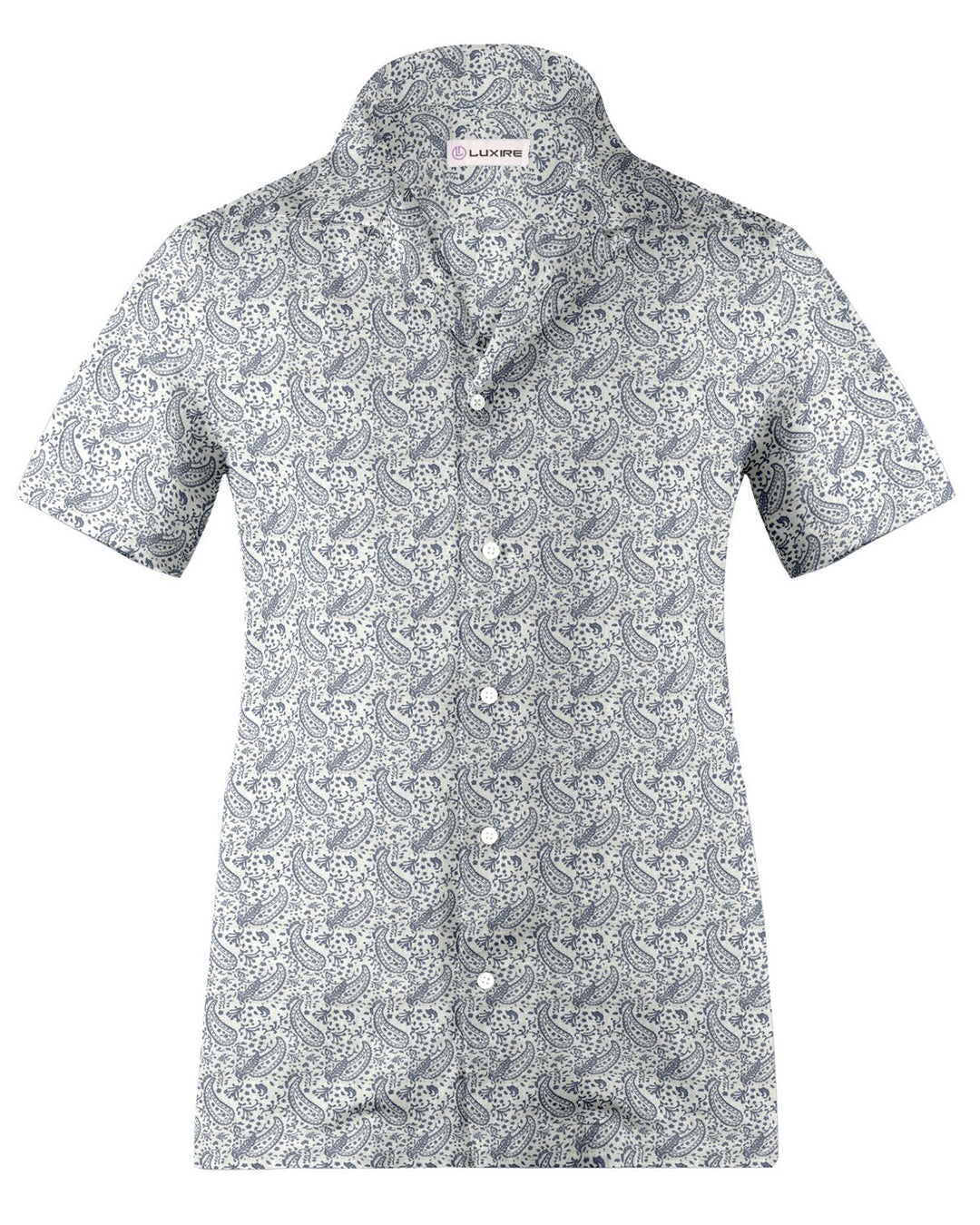 Camp collar PRESET STYLE in Linen: Navy Printed Paisley